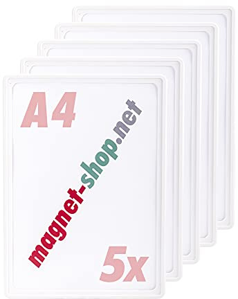 magnets4you - 5er Pack Plakatrahmen | DIN A4 | Farbe: Weiß | perfekt für Präsentation von Werbung/Informationen im Verkaufsbereich oder auf Messen