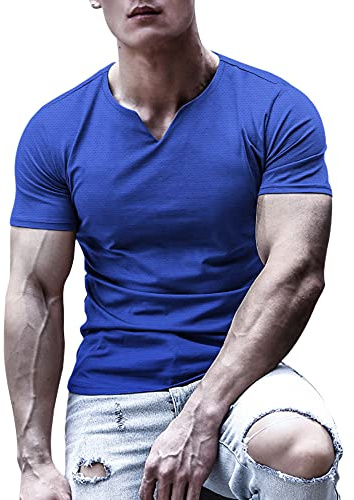 Magliette e t-Shirt atletiche per Bodybuilding da Uomo Quick Dry Muscle T-Shirt da Allenamento in Rete a Maniche Corte Blu S
