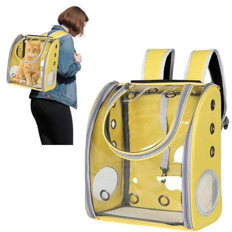 PETCUTE Hunderucksack,Atmungsaktive Transparente Katzenrucksack,Transporttasche Haustier Rucksack mit Abnehmbarer Mattezum Reisen,Fluggesellschaft zugelassenen Raumkapsel Rucksack