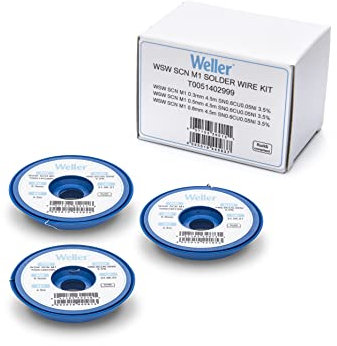 Weller WSW SCN M1 (T0051402999) Bleifreier Lötdraht Set, Ø 0,3/0,5/0,8 mm, Sn99.3Cu0.6Ni0.05, Flussmittelgehalt 3,5%, 21 g