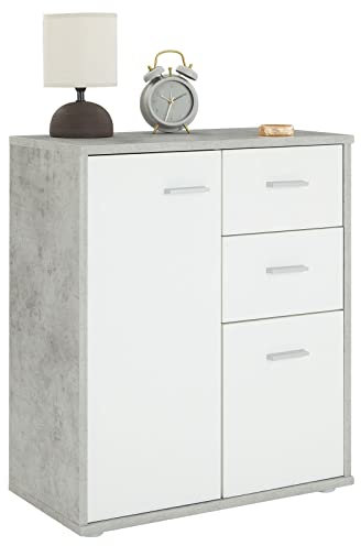CARO-Möbel Kommode Locarno mit 2 Türen und Schubladen, modernes Highboard Bürokommode in Betonoptik/weiß