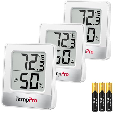 TempPro TP49 3 Pieces Digital Hygrometer Indoor Thermometer Humidity Meter Mini Hygrometer with Temperature and Humidity Monitor Outdoor and Room Thermometer Weather Station (Previously ThermoPro)