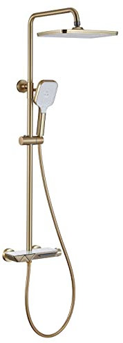 SWHC Colonne de Douche Thermostatique Système de Douche Montage Mural Ensemble de Douche avec Tête de Douche, Douchette à Mains, Robinet de Baignoire,Brushed Gold