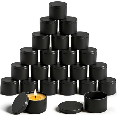 Coloch 24 Pack 8 Oz Candle Tins with Lid, Black Matte Candle Jars for Candle Making Bulk Candle Container Metal Candle Making Supplies for DIY Candles, Crafts, Holiday Gifts, 3x2.3 Inches