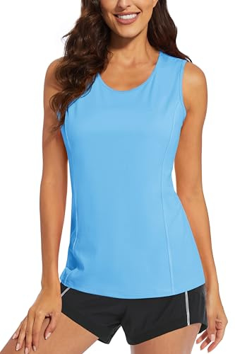 MAGCOMSEN Womens Sleeveless Shirts UPF 80 Workout Summer Tank Tops Quick Dry Moisture Wicking Rash Guard Waterfall Blue L
