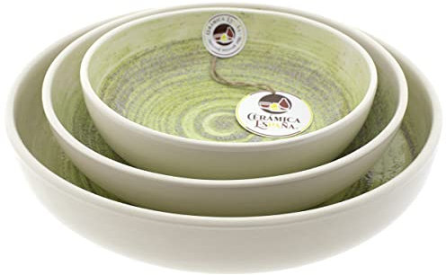 CERÁMICA ESPAÑA | Ensaladera cerámica | Ensaladeras originales | Ensaladeras decoración Arena Verde Agua Conjunto x3 - Modelo M04 | Decoración 100% hecho a mano | 27x27x6 + 22x22x6 + 18x18x5.5 cm