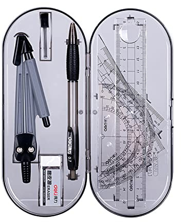 WUDQIJI Cirkelset, geometriset, 8-delad vinkelmätare, geometri, set, blyertspenna, matematikset, geometri, kompass, skolcirkel, geometri, matematik, geometri, verktyg med pennfodral