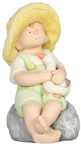 Outsunny Gartenstatue Gartenfigur Kleiner Junge mit Strohhut 43 cm