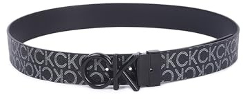 Calvin Klein Ceinture Homme Metal Bombe Mono Réversible, Noir (Ck Black Smooth/Classic Mono), 80 cm