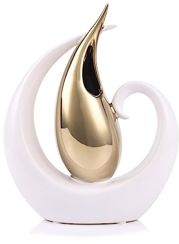 oliruim Keramikvasen für Heimdekoration, Gold und Weiß, dekorative Vase, einzigartige Blumenvase, Dekoration für Esstisch, Kreis-Mittelstück für Tisch, luxuriöse Heimdekoration (Weißgold)