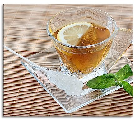 Pixxprint Tasse à thé avec plaque de cuisson à la menthe et protection anti-éclaboussures en verre véritable | Pour plaques de cuisson | 60 x 52 cm