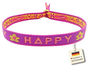 happymaker Stoffarmbänder mit Statement im Boho Style für Frauen und Männer, wasserfest, handmade in Deutschland, Festival Armband