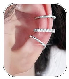3Pcs Ear Cuffs Non Piercings, Teen Gifts Trendy Silver Clip On Earrings for Teens Women Jewelry Set Gifts for Teen Teenage Women (Silver)