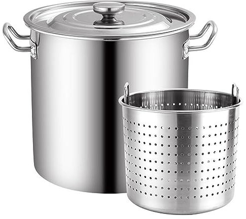 UGCER Edelstahl-Suppentopf mit Siebkorb, kommerzieller Kochtopf, Langusten-Kesseltopf, Truthahn-Fritteusentopf für Hinterhofpartys und Tailgating,35L