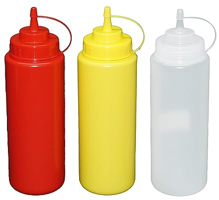 Je 1 Stück rot, gelb,transparente Quetschflaschen 1 Liter Dosierflasche Spenderflasche Dressingflasche