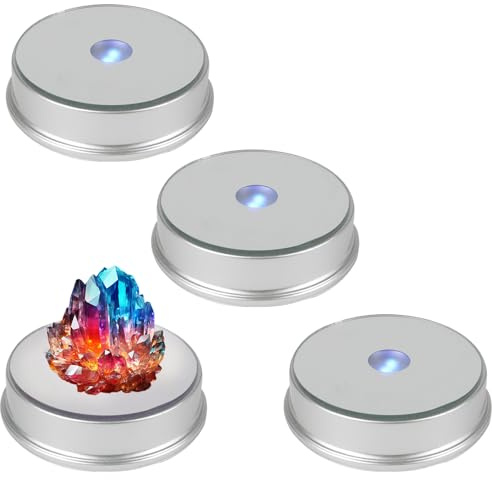 Aepiraza 4Pcs LED Colorful Light Base, Color Changing Led Light Base LED Display Base Color Changing Light Stand Powered by 3 AAA Batteries (Not Included) (Silver)