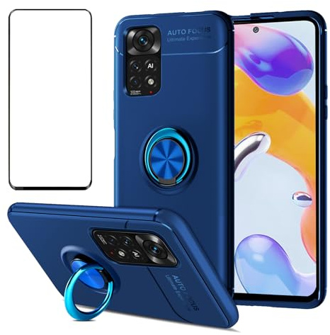 AKABEILA Funda Protector de Pantalla para Xiaomi Redmi Note 13 Pro Plus 5G Funda de teléfono Película Protectora de Vidrio Templado Soporte de Anillo Giratorio 6.6.5 Pulgadas Azul