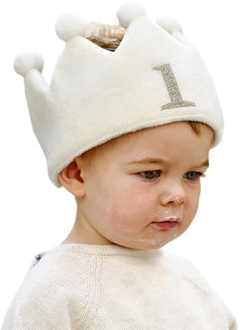Ginger Ray Fabric '1' Crown with Pom Poms and Ribbon Baby's 1st Birthday Hat
