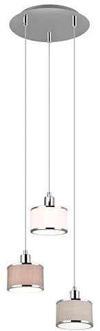 Trio Leuchten Pendelleuchte Kaprun 311630306, Metall Chrom, Schirm Stoff grau, exkl. 3x E14