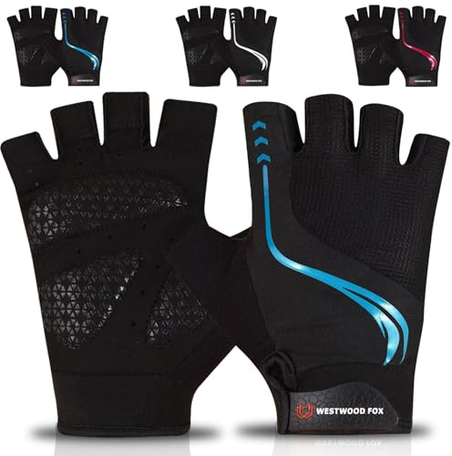 WESTWOOD FOX Guantes de Ciclismo para Hombres y Mujeres, Guantes Transpirables de Medio Dedo para Bicicleta de montaña con Palma Acolchada Antideslizante Que Absorbe los Golpes