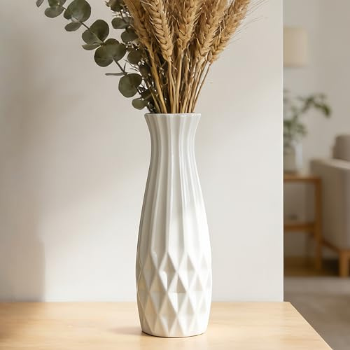 JIDOFUE Keramikvas, vit blomvas, 30 cm hög moderna strukturerade vaser för bondgård, hylla, bordsmittpunkter, heminredning, vardagsrumsdekorationer stor mönstervas för pampasgräs