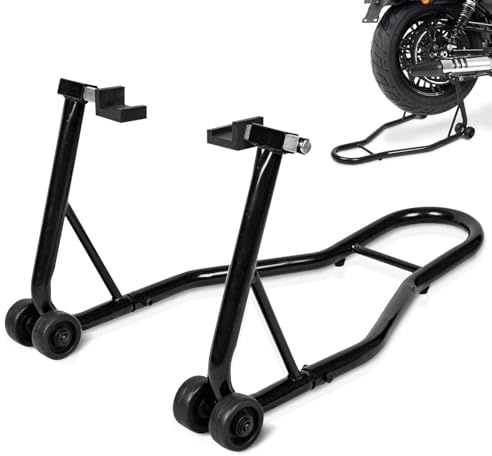 HOMFME Motorcycle Paddock Stand, Heavy Duty Rear Wheel Stand with Wheels, 14-20cm Adjustable Width, Metal Motorbike Lift Stand for Garage Repair Shop (Black)