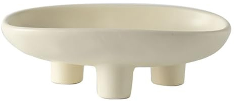 BURLOE Beige, Frutero para Cocina Cerámica, 3 Patas Cuencos De Bocadillos Cuenco con Pie Cuenco De Pedestal Grande Panes Decorativos Bocadillos Ensalada Cuencos De Frutas Blancas Pie