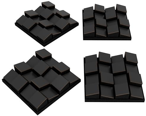 Pack de 4 paneles acústicos difusores | Mosaico 3D sin costuras para pared | Decoración mural DIY | Difusor decorativo de madera (HDF) | Color: [ZARINITY | Negro]