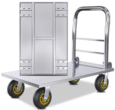 Carrello a pianale in acciaio Carrello a spinta mobile per carichi pesanti Carrello a piattaforma per camion a pianale per uso domestico per lo spostamento di bagagli, 60 * 90 cm,