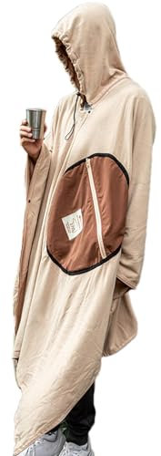 Camping Stadium Blanket, Wearable Sleeping Bag, Fleece Camp Blanket, Cloak Cape Sleeping Bag, Multi-Purpose Camping Blanket, Windproof Hooded Poncho, Outdoor Sleeping Bag Cloak,