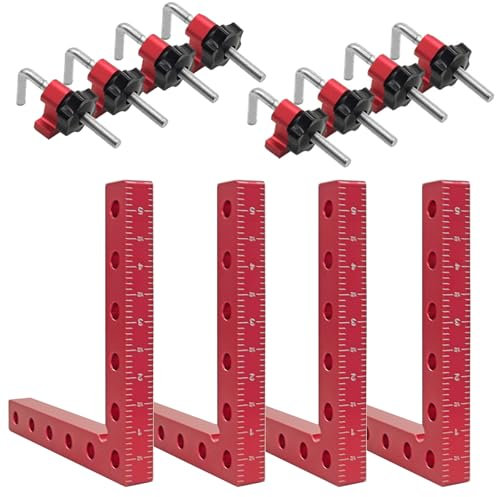 Wood clamps,90 Degree Right Angle,corner clamps for woodworking,4 Pack 5.5x 5.5 Aluminum Alloy clamps Sets Woodworking tools,for Picture Frame,Cabinet,Drawers with 2 Meas(Metric/Imperial)