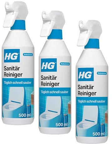 HG Sanitär Reiniger, ein frisch duftender, schnell trocknender Sprayreiniger zur schnellen, einfachen und hygienischen Reinigung des gesamten Toilettenraums, für die regelmäßige Reinigung - 500 ml