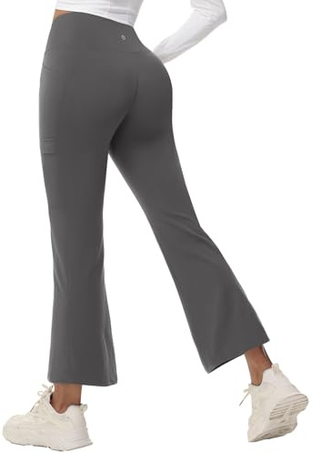 BALEAF Termobyxor, dam, termoleggings med fickor, vandringsbyxor, vattenavvisande, bootcut, leggings, utsvängda byxor, varma vinterbyxor, XS-2XL, GRÅ, XS petite