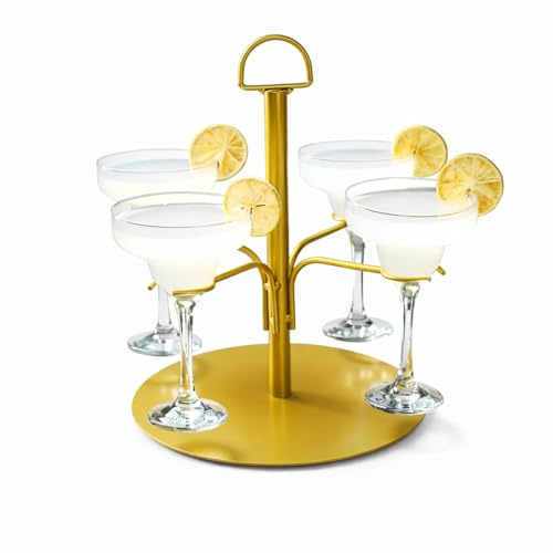 bar@drinkstuff Gold Cocktail Tree Stand – Holds Multiple Glasses, Space-Saving Drink Display Rack for Cocktails, Shots & Parties