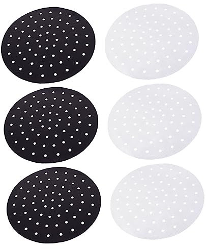 KICHOUSE 6pcs Reusable Non-Stick Steaming Pot Mats High Temperature Resistant Air Fryer Liner Black White for Even Cooking and Easy Cleanup