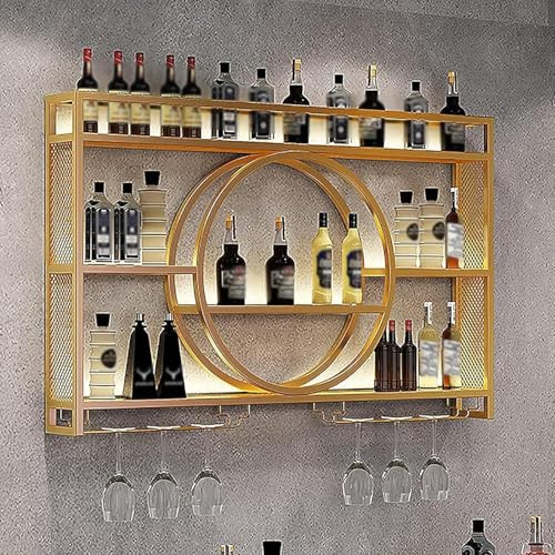 Porte Bouteille Mural, MéTal Etagere Vin avec Porte-Verre, Moderne Flottantes en Casier à Bouteilles, Polyvalentes EtagèRe Murale, Casier à Vin pour Cuisines Salle à Manger Bar (Gold,100x15x80cm)