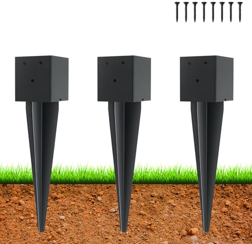 3 Pcs 16 Inch 4x4 Fence Post Anchor Ground Spike(Internal 3.6x3.6)