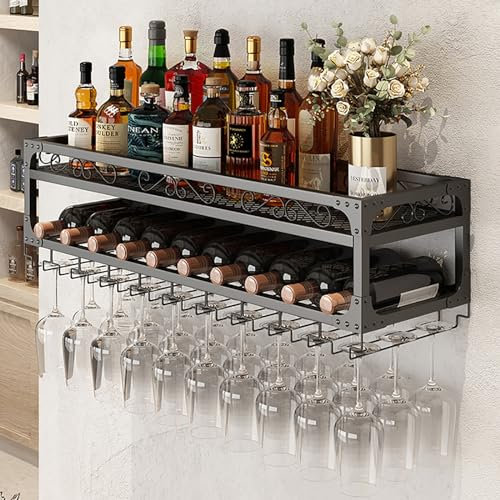 Support de bouteille de vin rustique en fer à suspendre pour bouteilles standard de cuisine et de maison, organisateur de rangement pour garde-manger, salle à manger, bar et cave, design peu