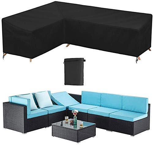 Generisch Gartenmöbel L-Form Eckbank Schutzhülle 210D Abdeckplane mit Aufbewahrungstasche Schwarz 155x95x68cm