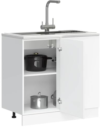 IKAYAA Armario Bajo para Fregadero, Mueble Fregadero Cocina, sin Encimera, 86 x 46 x 81.5 cm, Blanco