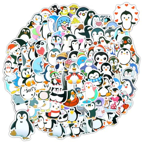 Tyqour 100 Stück Nette Pinguin Aufkleber für Laptop und Skateboards, süße Pinguin Sticker Cartoon Tier Geschenk für Kinder und Teens