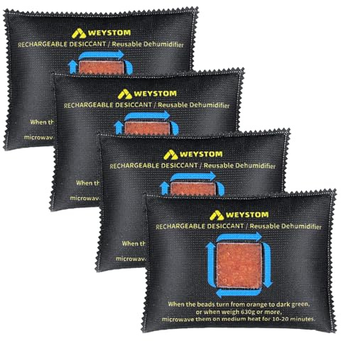 Déshumidificateurs pour voitures réutilisables–Lot de 4 x 500 g pour voiture,camping-car,coffre à armes,etc.,avec indicateur,Absorbeur d'humidité réutilisable avec indicateur,Sacs déshumidificateurs