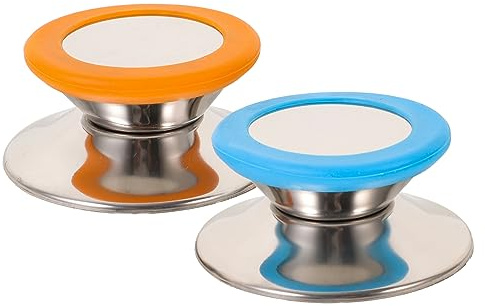 FONDOTIN 2pièces Boutons De Couvercle De Pot Universels Silicone Et Acier Résistants Chaleur Pour Casseroles Et Poêles Remplaçables Bleu Et Orange