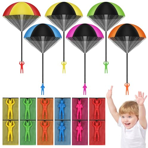 TranRantic 12 Pcs Parachute Toys for Kids, Hand Throwing Toy Soldiers, Best Outdoor Flying Toys for Boys and Girls Gifts, Six Colors, For Playtime Fun and Outdoor Games