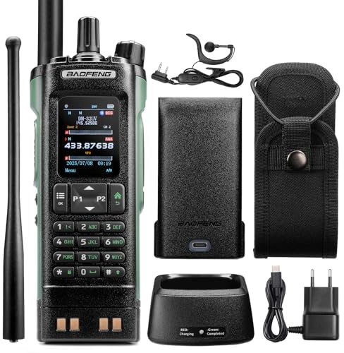 BAOFENG DM-32UV 10 W DMR-radio, UHF/VHF/AM/FM handhållen radio med GPS & Digital APRS, Tier II Dual Slot, 2 tums färgskärm, 4 000 kanaler, 50 K kontakter, bagagehållare, grön