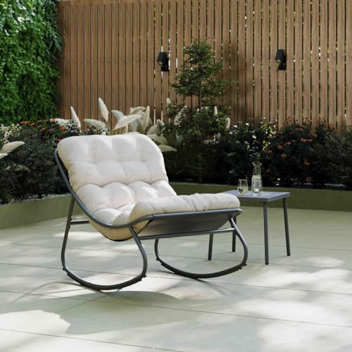 CHARLES BENTLEY Rocking Chair, Steel, Comfy, Weather Resistant, UV Protected, Anthracite Frame, Oatmeal coloured Cushions, Deep Filled Cushions, Luxury, Durable, Recliner