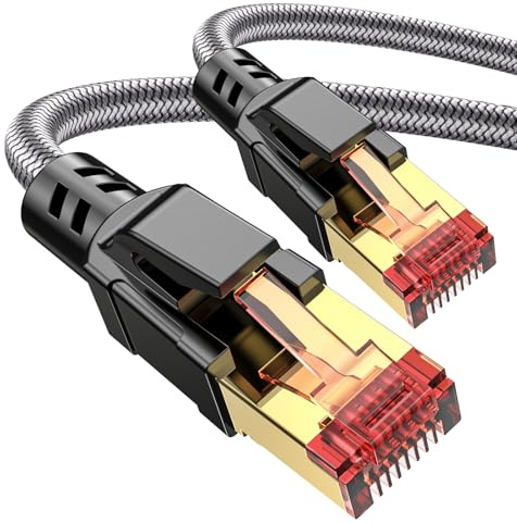 Ltemziiy Cat 8 Lan Kabel 0.5M 2-Stück,40Gbps Hochgeschwindigkeits Gigabit 2000MHz Geflochtener Netzwerkkabel Ethernet Kabel,S/FTP Patchkabel mit RJ45 vergoldeter Stecker,für PS5/Gaming/Modem