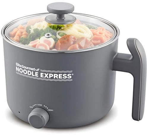 Elite Gourmet 1.25Qt Noodle Express Electric Hot Pot, Stainless Steel