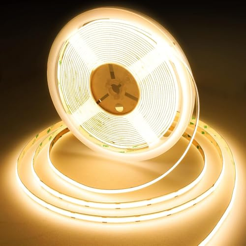 BERIXDEEP 24V COB LED Streifen 20m, 480LEDs/m, 8mm, 3000K, Ohne Netzteil | Warmweiß LED Strip für Indirekte Beleuchtung von Schlafzimmern, Küchen, Durchgehende Licht, 9w/m, 95lm/w, CRI 92