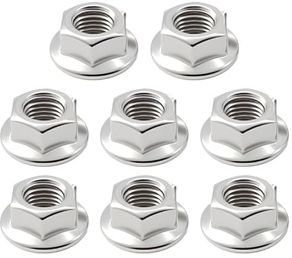 8Pcs M10 x 1mm Fine Thread Flange Nuts, 304 Stainless Steel Hex Lock Nuts, Threaded External Hex Flange Nut for Automotive, Machinery, DIY Projects (M10x1mm)